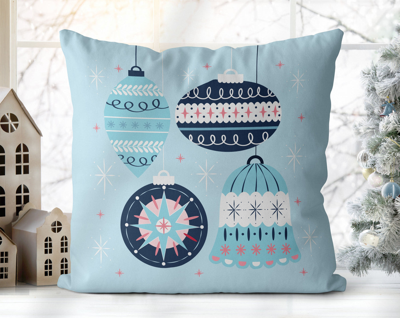Classical Ornaments Christmas Baby Blue Pillow Throw - Cush Potato Pillows