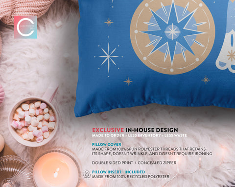 Classical Ornaments Christmas Blue and Beige Pillow Throw - Cush Potato Pillows