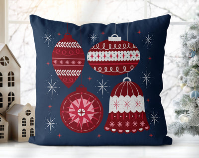 Classical Ornaments Christmas Dark Blue Pillow Throw - Cush Potato Pillows