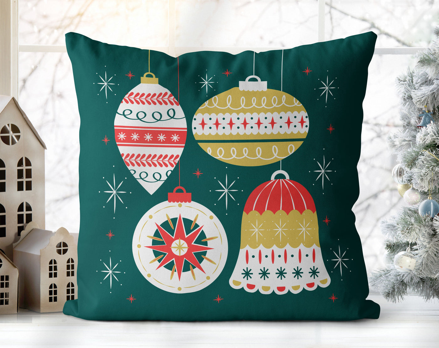 Classical Ornaments Christmas Green and Red Pillow Throw - Cush Potato Pillows