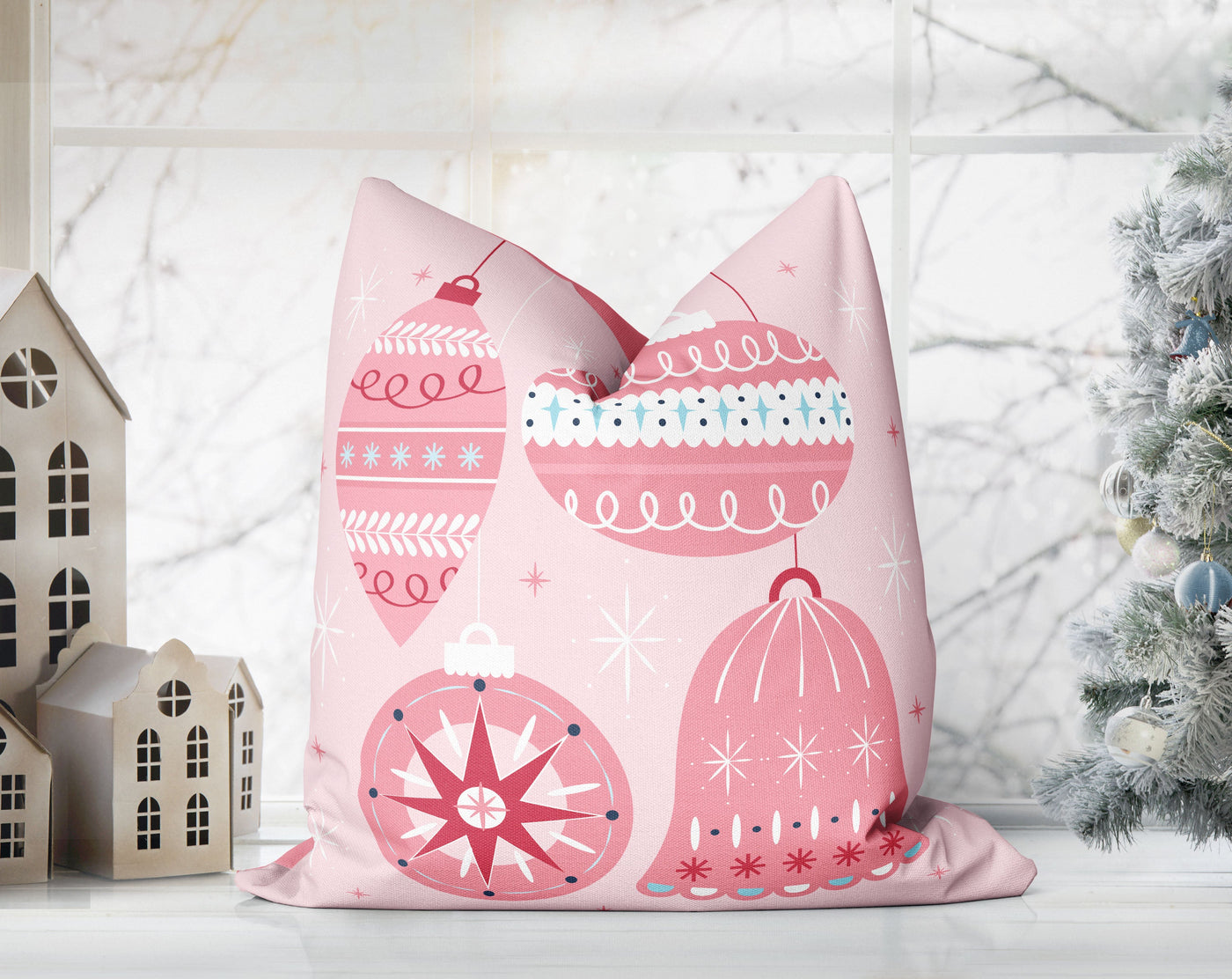 Classical Ornaments Christmas Pink Pillow Throw - Cush Potato Pillows