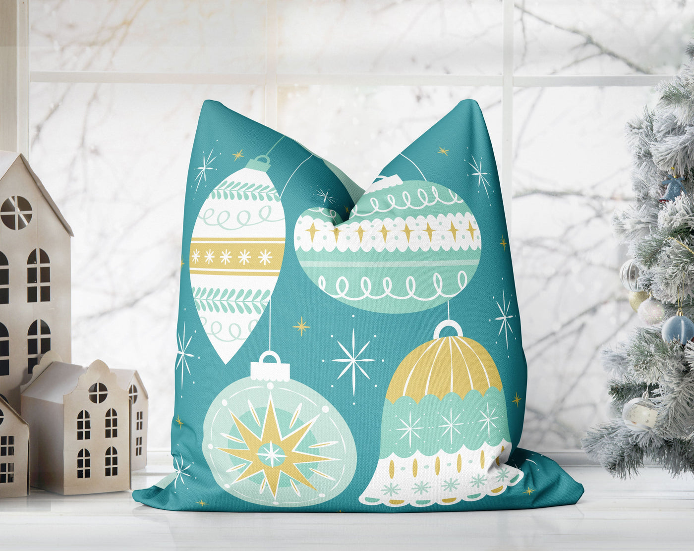 Classical Ornaments Christmas Tiffany Teal Pillow Throw - Cush Potato Pillows