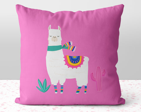 Cool Summer Llama Pink Pillow Throw Cover with Insert - Cush Potato Pillows