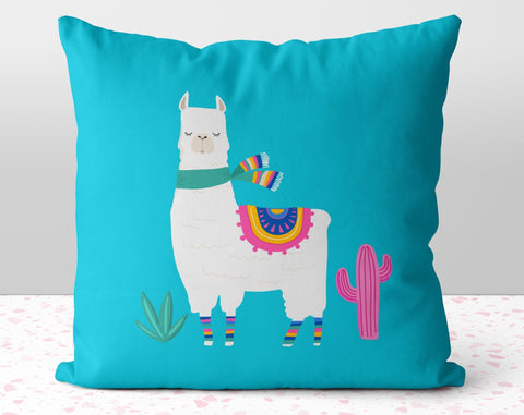 Cool Summer Llama Teal Turquoise Pillow Throw Cover