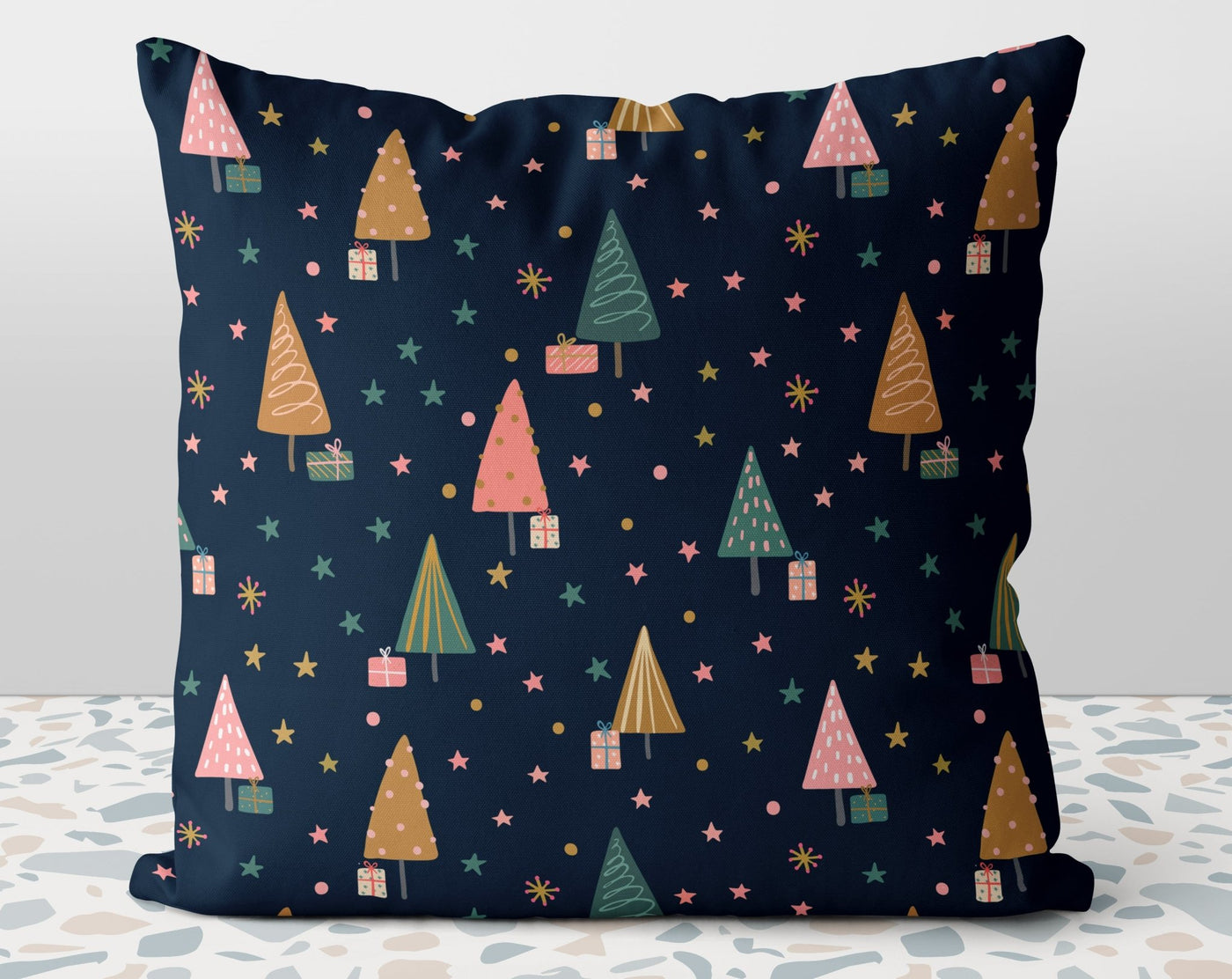 Cute Christmas Trees Blue Pillow Throw Cover with Insert - Cush Potato Pillows