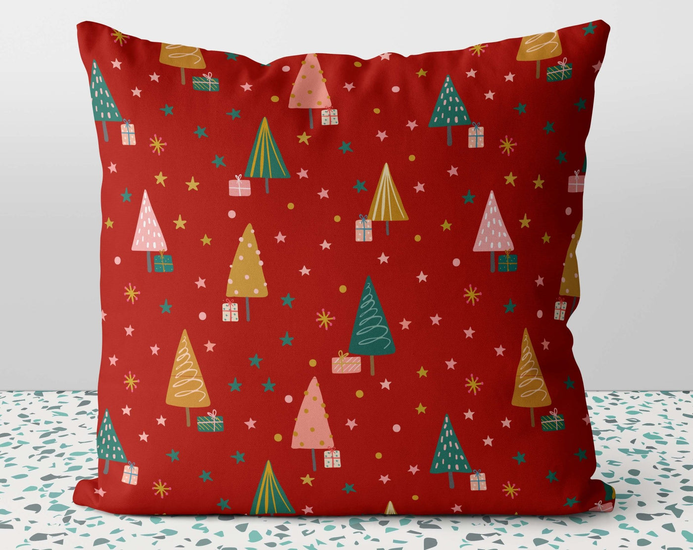 Cute Christmas Trees Red Pillow Throw Cover with Insert - Cush Potato Pillows