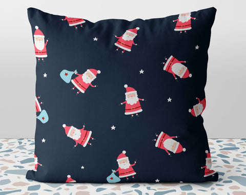 Cute Random Santa Santas Festive Christmas Ho Ho Ho Dark Blue Pink Pillow Throw Cover