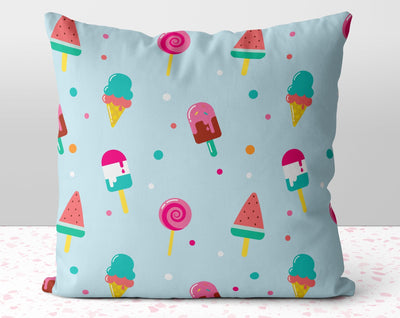 Delicious Popsicles and Ice Cream Blue Pillow Throw Cover