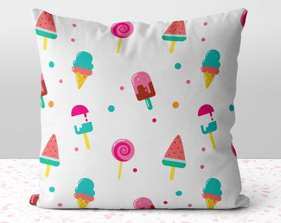Delicious Popsicles and Ice Cream White Square Pillow Cover Throw - Cush Potato Pillows