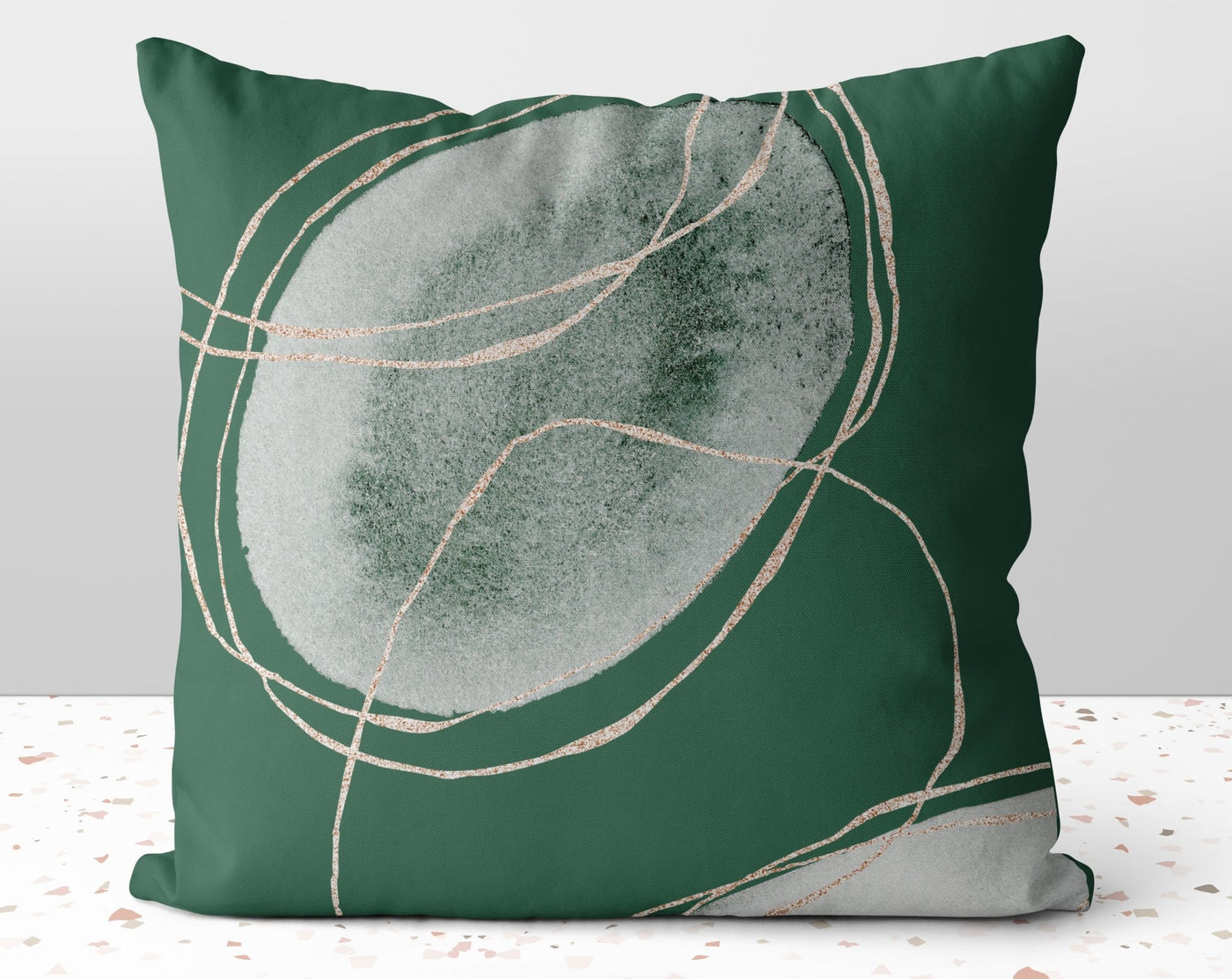 Elegant Chic Circle Pod Jade Green Square Pillow with Gold Printed Accents Pillow Throw Cover