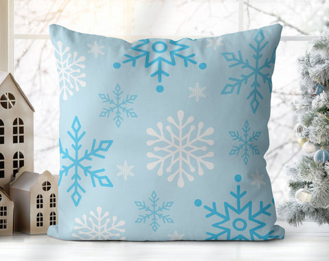 Enchanted Snowflakes Winter Christmas Blue Pillow Throw - Cush Potato Pillows