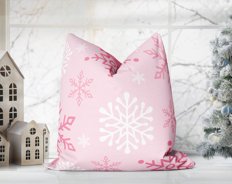 Enchanted Snowflakes Winter Christmas Pink Pillow Throw - Cush Potato Pillows