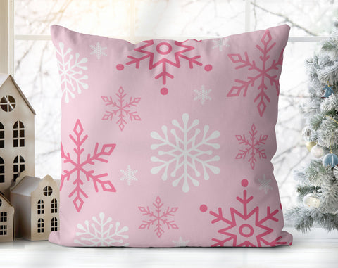 Enchanted Snowflakes Winter Christmas Pink Pillow Throw - Cush Potato Pillows