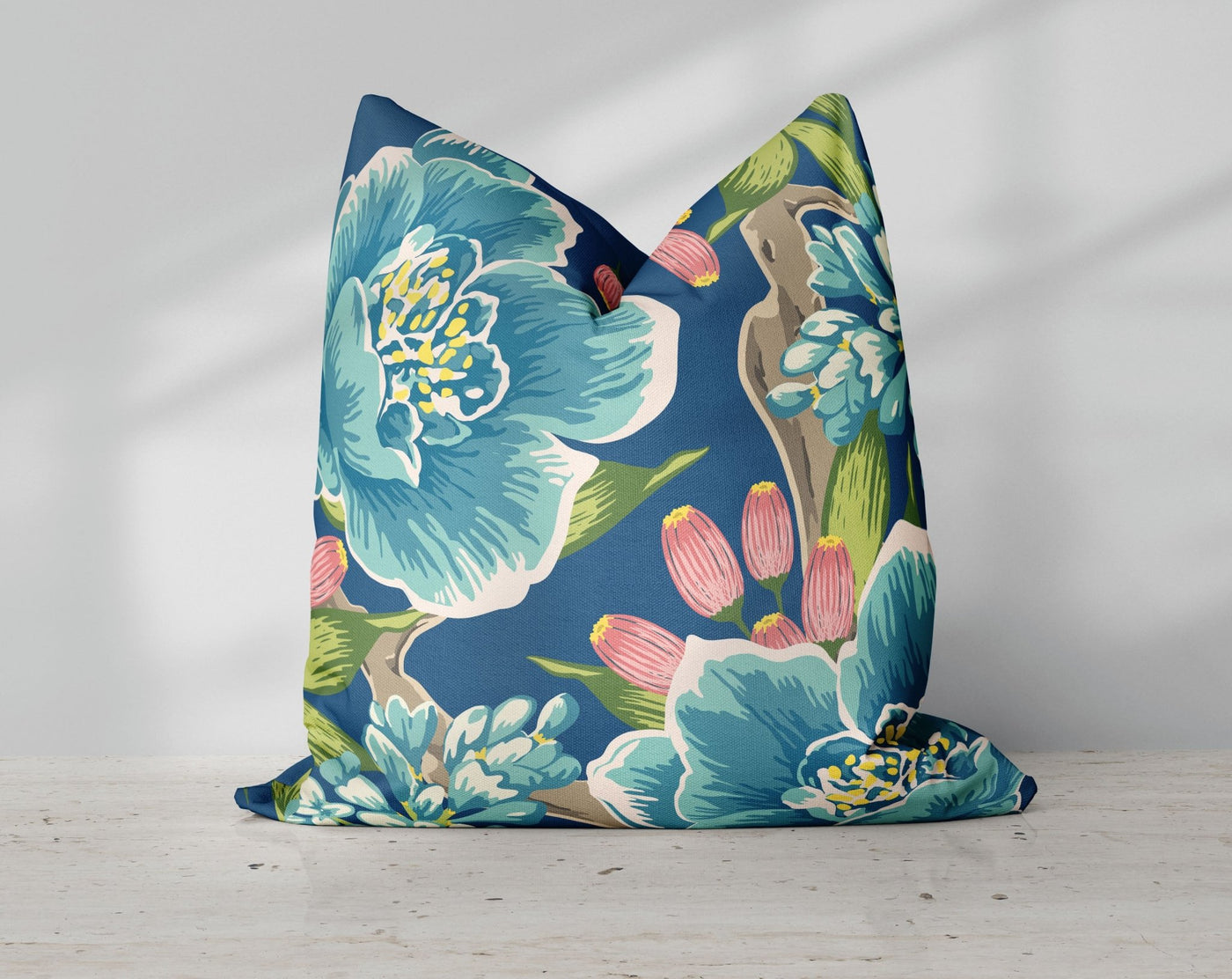 Exclusive Floral Blue Thibaut Inspired Pillow Throw Cover