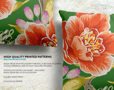 Exclusive Floral Green Thibaut Inspired Pillow Throw Cover with Insert - Cush Potato Pillows