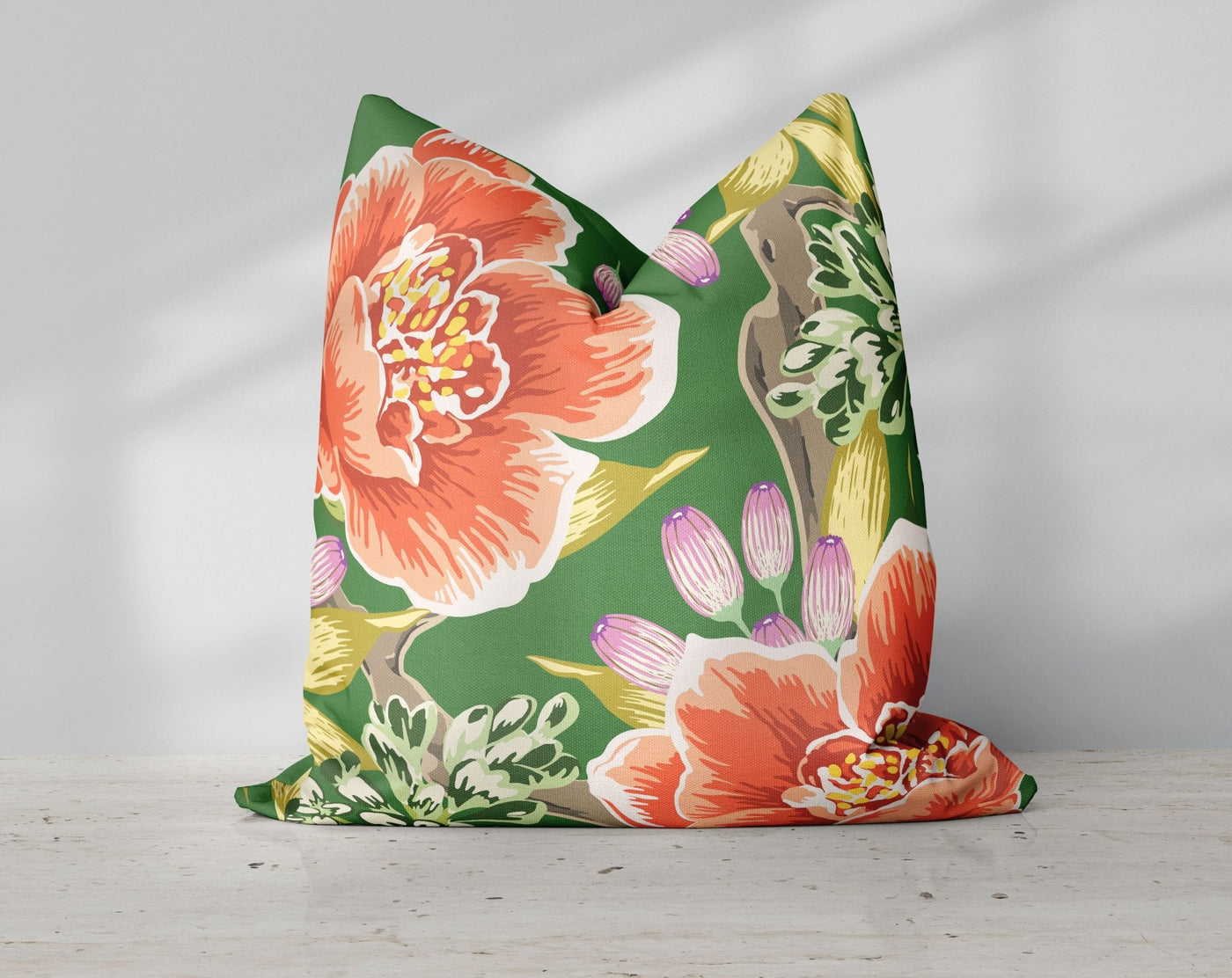 Exclusive Floral Green Thibaut Inspired Pillow Throw Cover with Insert - Cush Potato Pillows