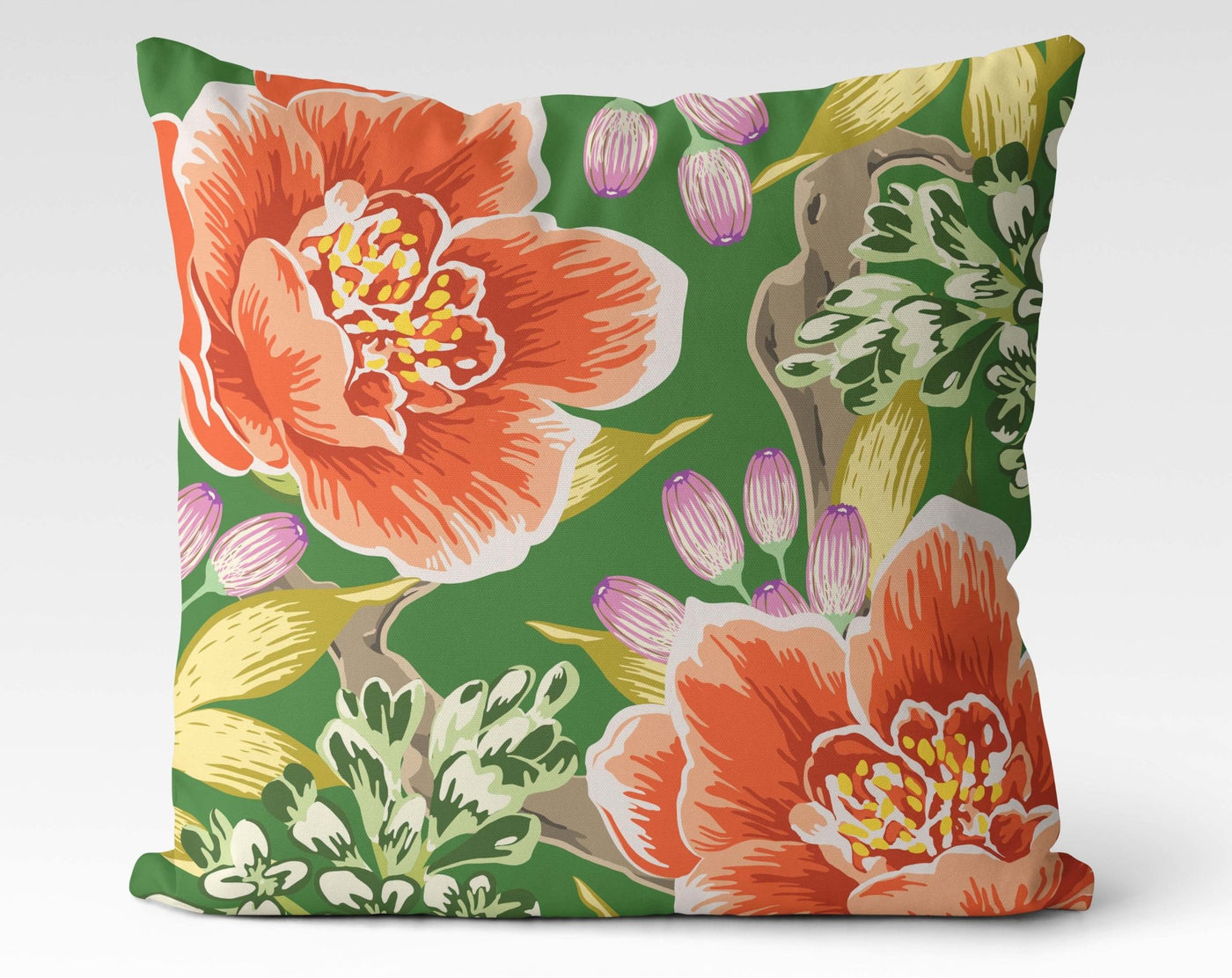Exclusive Floral Green Thibaut Inspired Pillow Throw Cover with Insert - Cush Potato Pillows