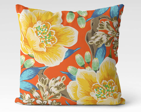 Exclusive Floral Orange Thibaut Inspired Pillow Throw Cover with Insert - Cush Potato Pillows