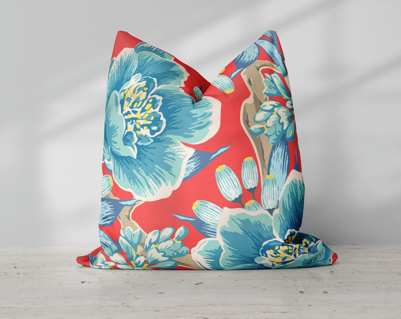 Exclusive Floral Red Thibaut Inspired Pillow Throw Cover with Insert - Cush Potato Pillows