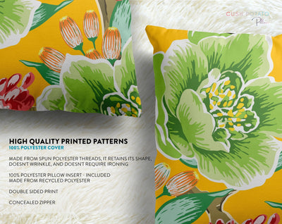 Exclusive Floral Yellow Thibaut Inspired Pillow Throw Cover with Insert - Cush Potato Pillows