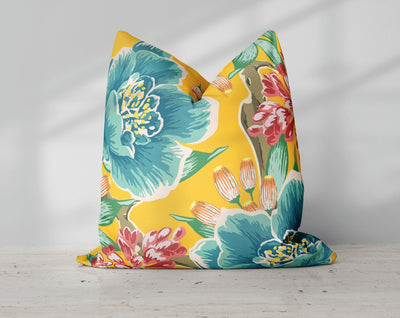 Exclusive Floral Yellow Thibaut Inspired Pillow Throw Cover with Insert - Cush Potato Pillows