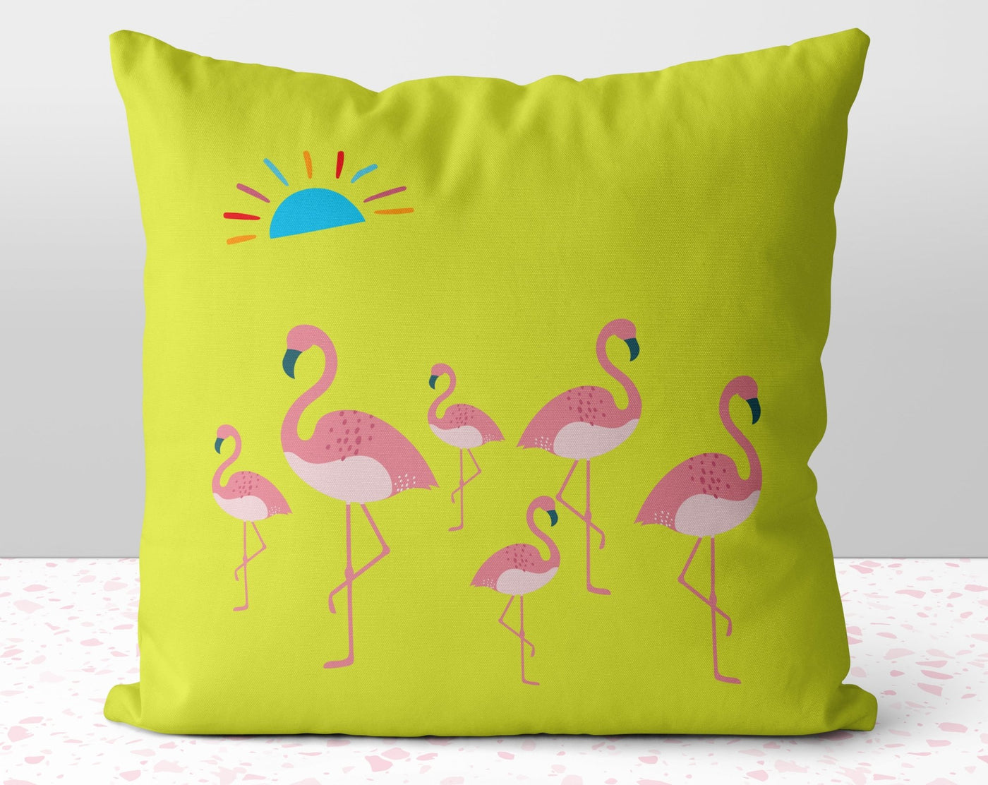 Flamboyance of Flamingos Summer Fun Lemon Lime Pillow Throw Cover with Insert - Cush Potato Pillows