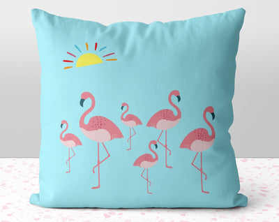 Flamboyance of Flamingos Summer Fun Relax and Enjoy Teal Square Pillow with Cover Throw with Insert - Cush Potato Pillows