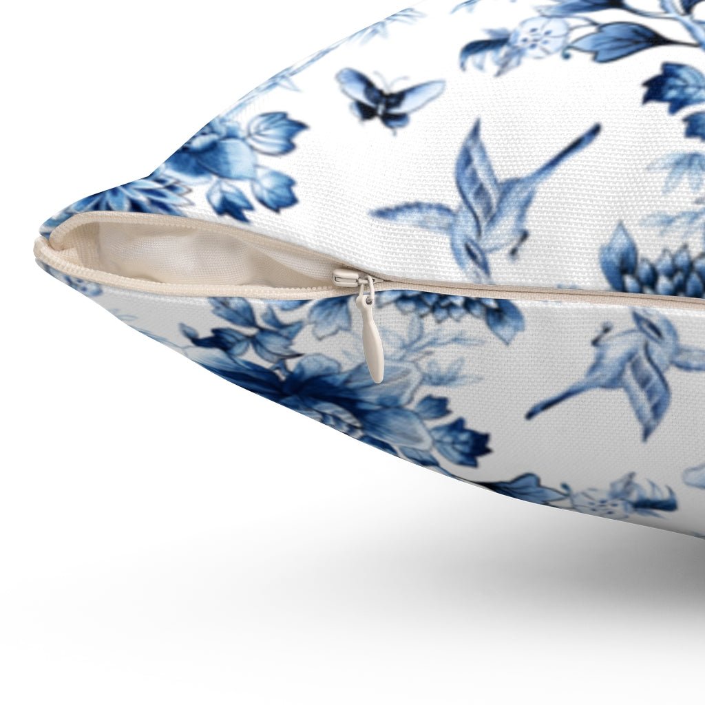 Floral Chinoiserie Blue Flowers on White Pillow Throw Cover with Insert - Cush Potato Pillows