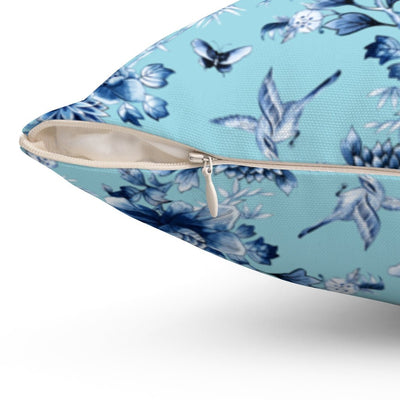 Floral Chinoiserie Flowers Baby Blue on Blue Square Pillow with Cover Throw with Insert - Cush Potato Pillows