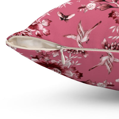 Floral Chinoiserie Flowers Magenta Red Pillow Throw Cover with Insert - Cush Potato Pillows