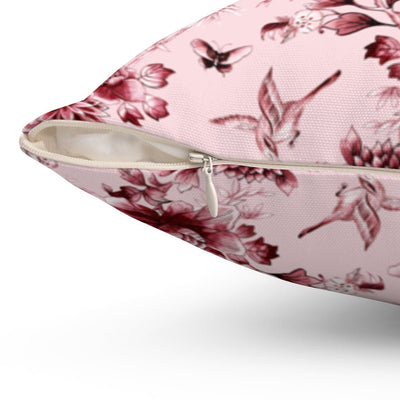 Floral Chinoiserie Flowers Red on Pink Red Square Pillow with Cover Throw with Insert - Cush Potato Pillows