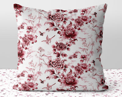Floral Chinoiserie Red Flowers Pillow Throw Cover with Insert - Cush Potato Pillows