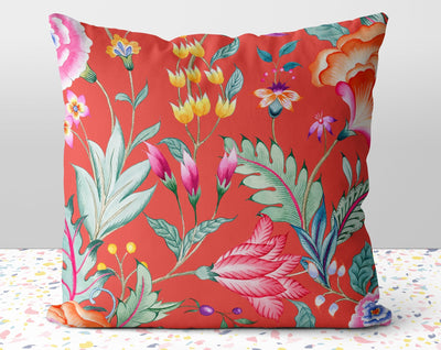 Floral Chintz Blood Orange Pillow Throw Cover with Insert - Cush Potato Pillows