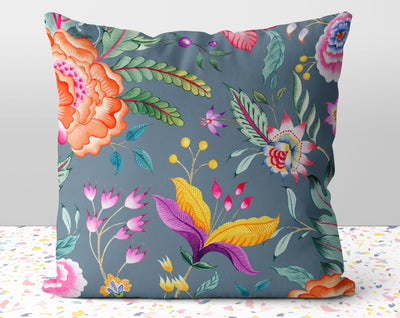 Floral Chintz Gray Pillow Throw Cover with Insert - Cush Potato Pillows