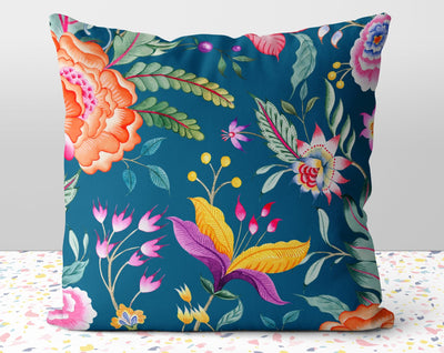 Floral Chintz Imperial Blue Pillow Throw Cover with Insert - Cush Potato Pillows