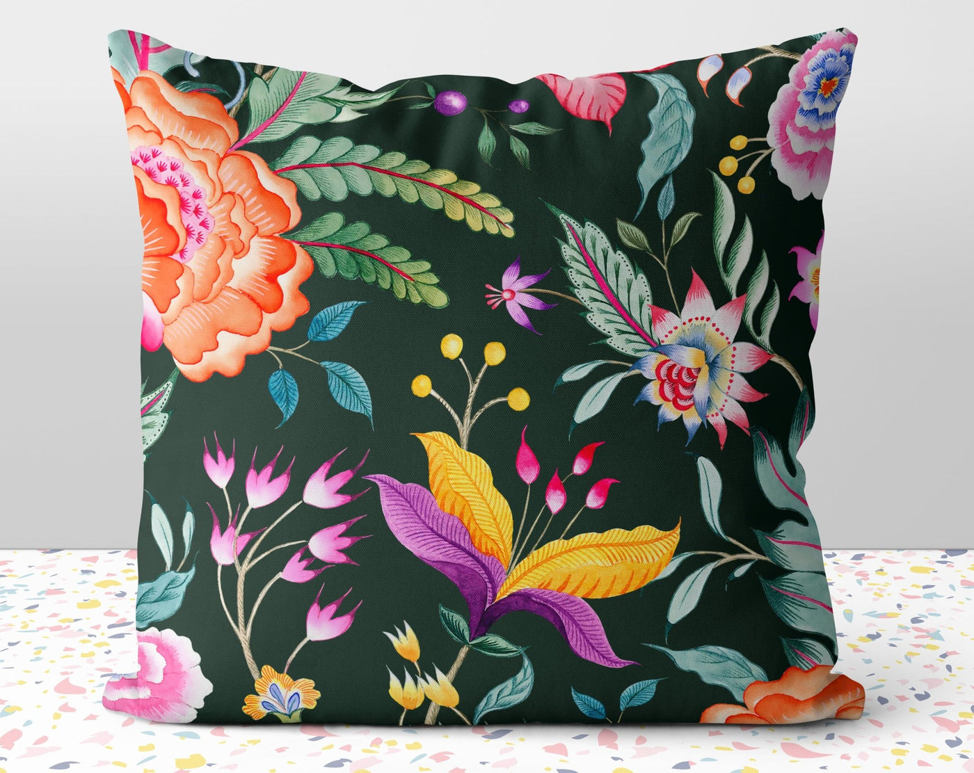 Floral Chintz Jungle Green Decorative Throw Pillow with Insert - Cush Potato Pillows