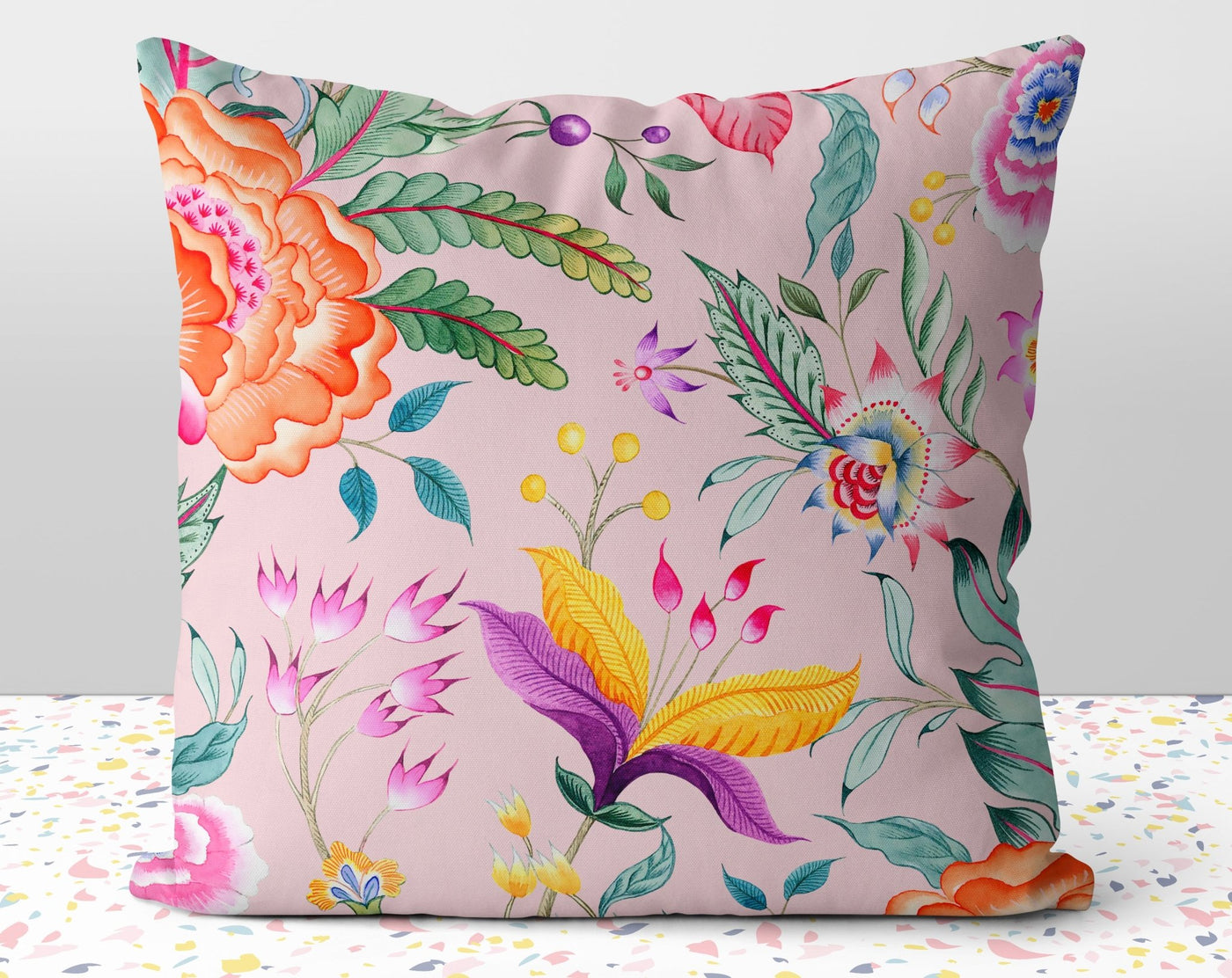 Floral Chintz Pink Pillow Throw Cover with Insert - Cush Potato Pillows