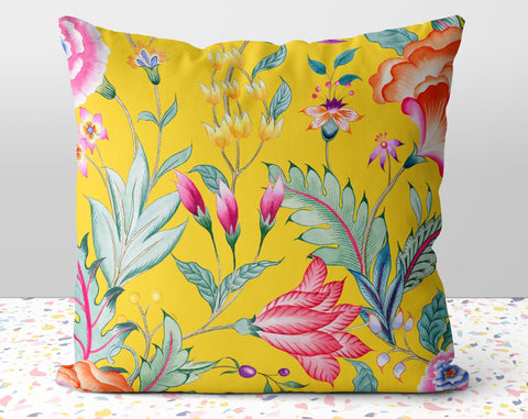 Floral Chintz Solar Yellow Pillow Throw Cover with Insert - Cush Potato Pillows