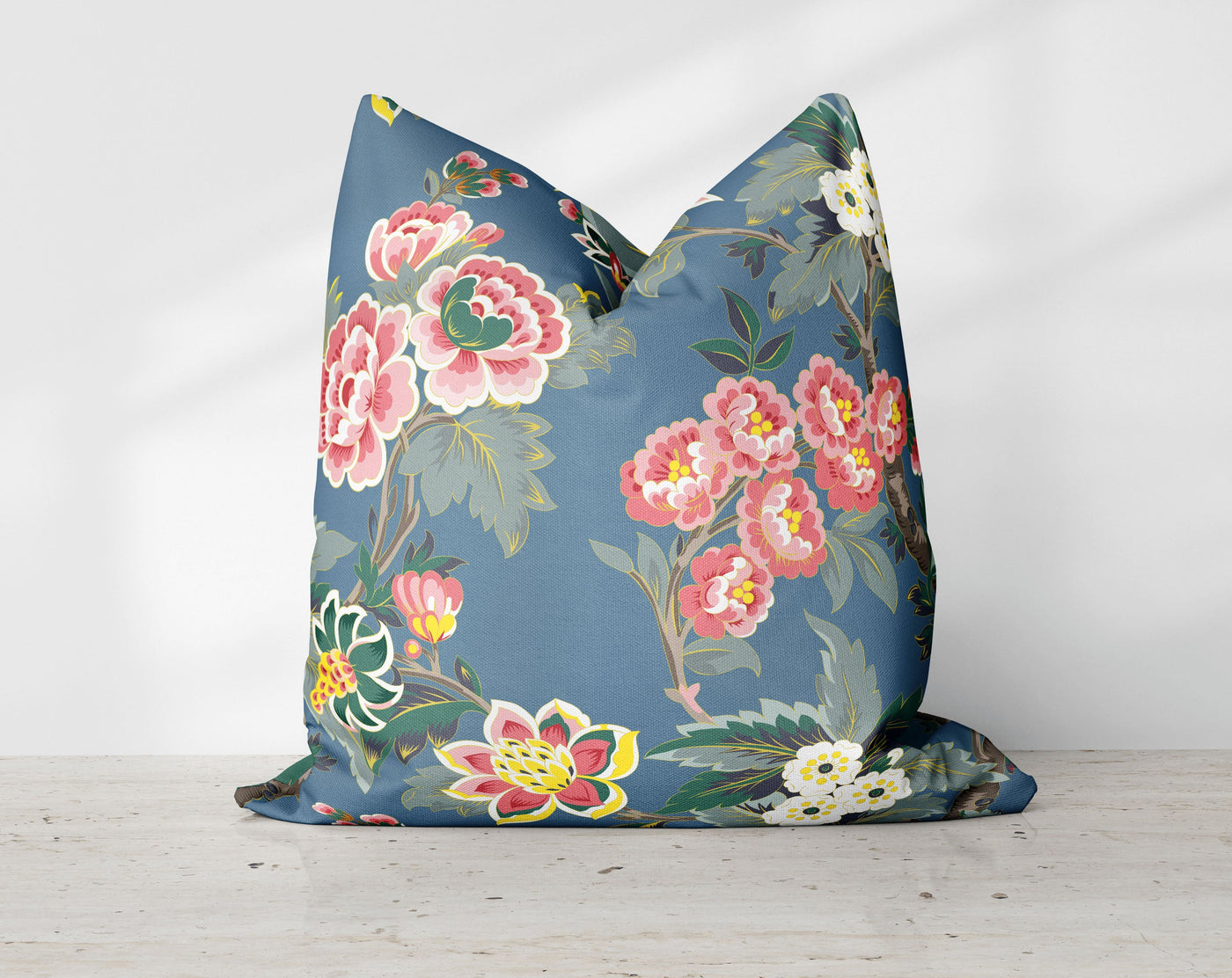 Floral Kendi in Cadet Gray Decorative Pillow Throw Cover - Cush Potato Pillows
