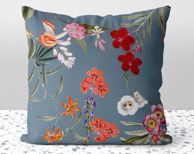 Fresh Floral Flowers on Gray Pillow Throw Cover with Insert - Cush Potato Pillows