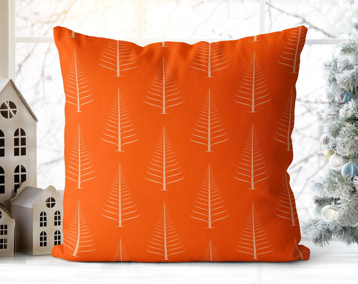 Gentle Winter Christmas Trees Classic Orange H Pillow Throw - Cush Potato Pillows