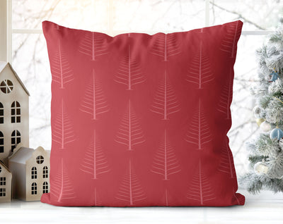 Gentle Winter Christmas Trees Crimson Red Pillow Throw - Cush Potato Pillows