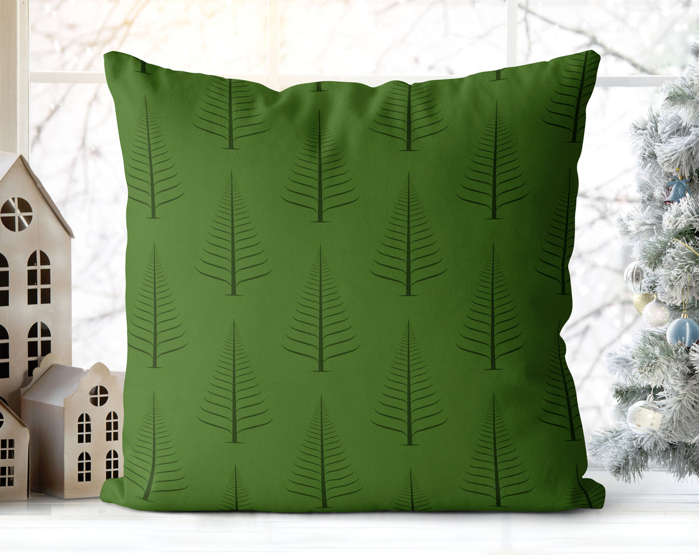 Gentle Winter Christmas Trees Farmhouse Green Pillow Throw - Cush Potato Pillows