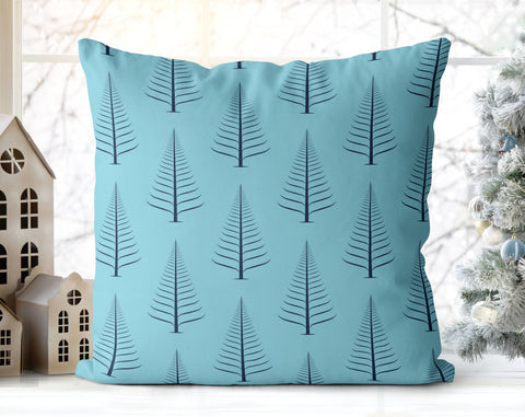 Gentle Winter Christmas Trees Navy on Baby Blue Pillow Throw - Cush Potato Pillows