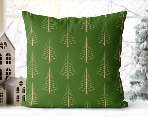 Gentle Winter Christmas Trees Retro Olive Green Pillow Throw - Cush Potato Pillows