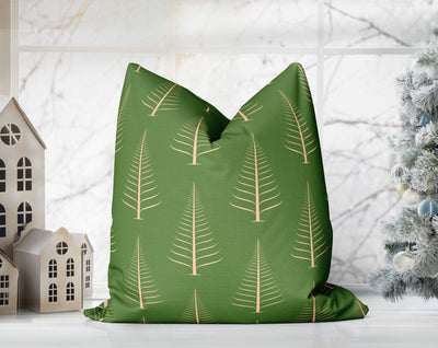 Gentle Winter Christmas Trees Retro Olive Green Pillow Throw - Cush Potato Pillows
