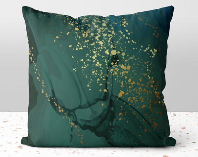 Glam Marble Emerald Green Square Pillow with Gold Printed Accents with Cover Throw with Insert - Cush Potato Pillows