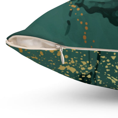 Glam Marble Emerald Green Square Pillow with Gold Printed Accents with Cover Throw with Insert - Cush Potato Pillows