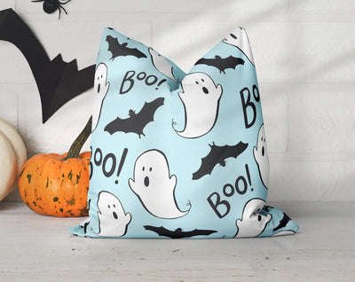 Halloween Boo Ghosts Bats Blue Pillow Throw Cover - Cush Potato Pillows