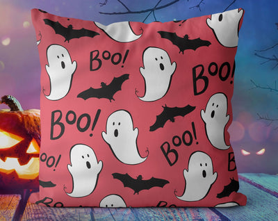 Halloween Boo Ghosts Bats Red Pillow Throw Cover - Cush Potato Pillows